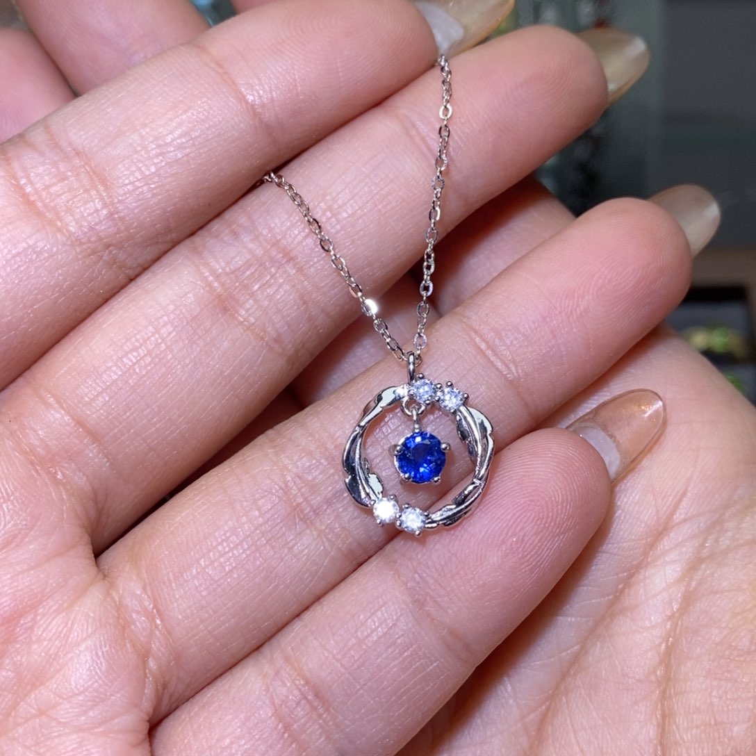 蓝宝石颈饰银S925镶嵌
