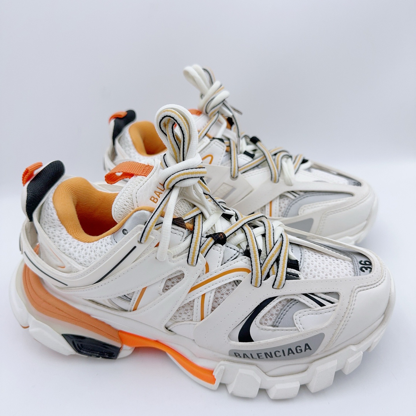 99新 Balenciaga/巴黎世家 36码/经典白橙track老爹鞋/02220