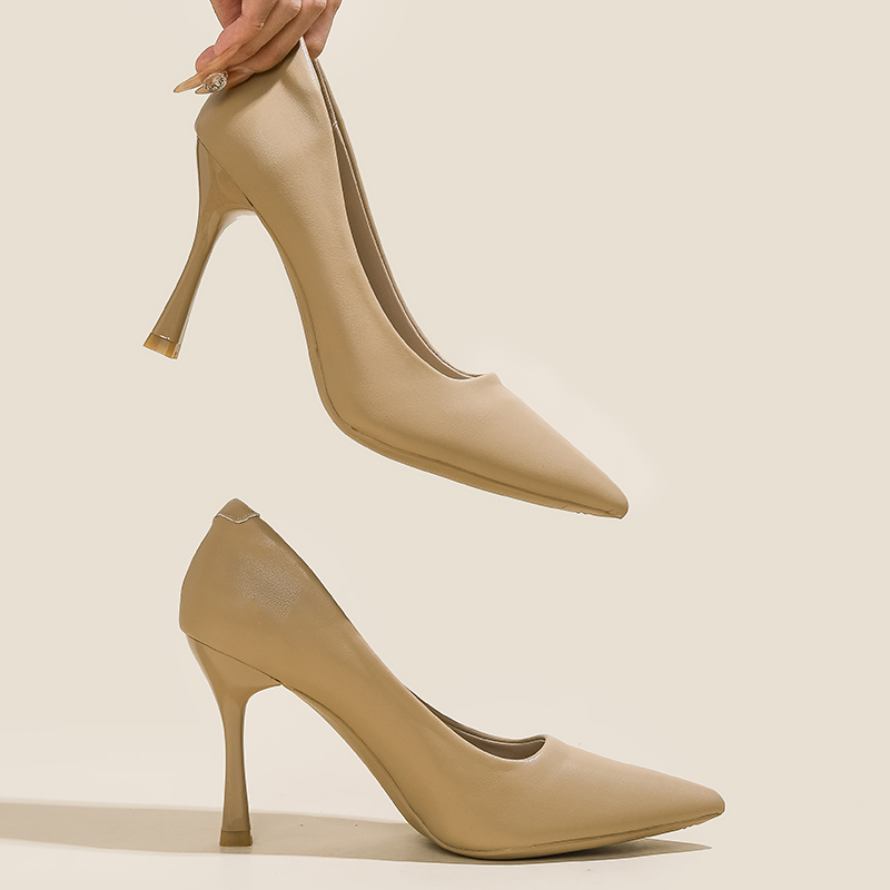 踩屎感高跟鞋女细跟尖头气质通勤工作鞋上班鞋不累脚法式绒面单鞋