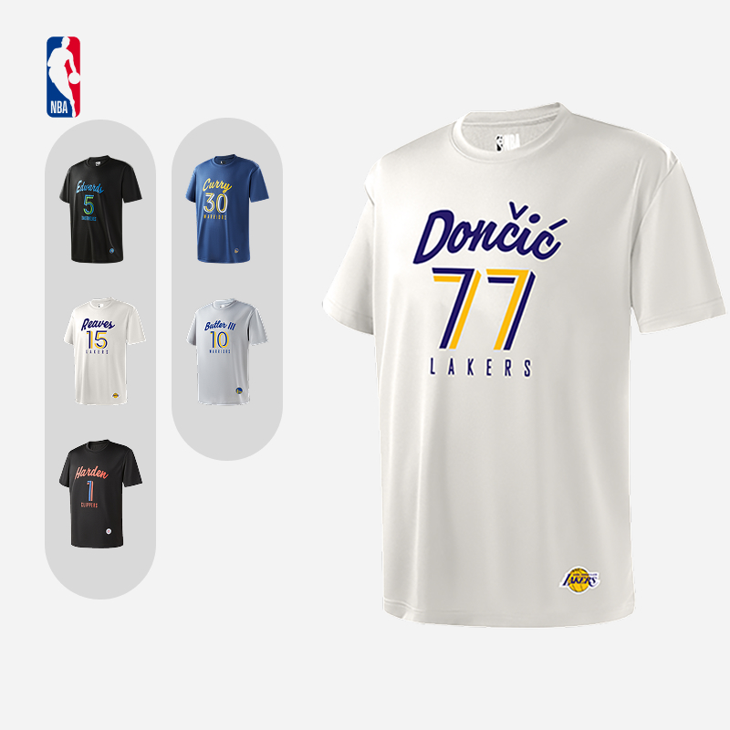NBA官方东契奇哈登詹姆斯库里球员号码夏季速干男T恤运动短袖