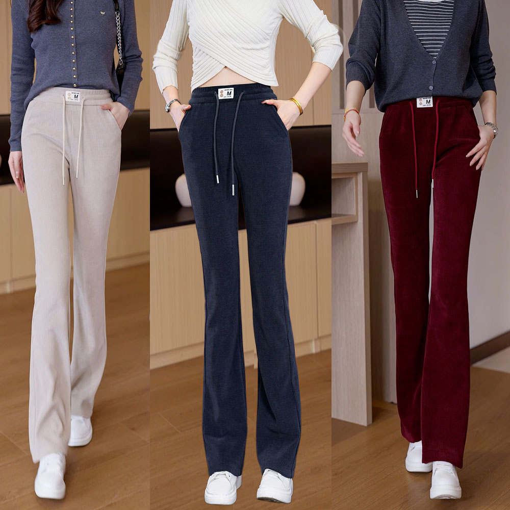 秋冬欧棉绒微喇裤女2025新款修身休闲运动裤小个子高腰显瘦喇叭裤