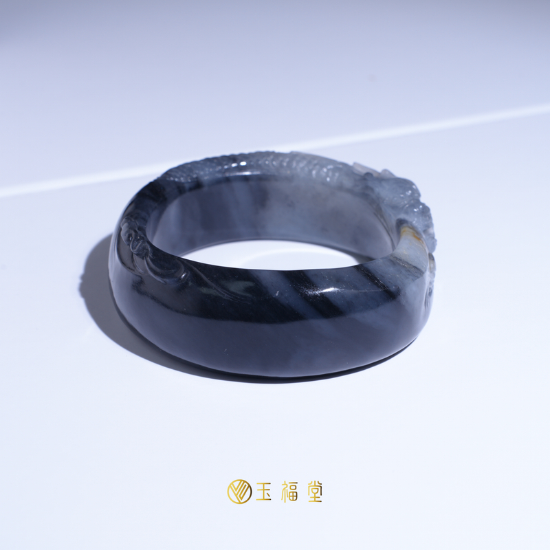 【特色】玉福堂 |新疆和田玉和田青花籽 |籽镯宽版 |事业兴隆56mm