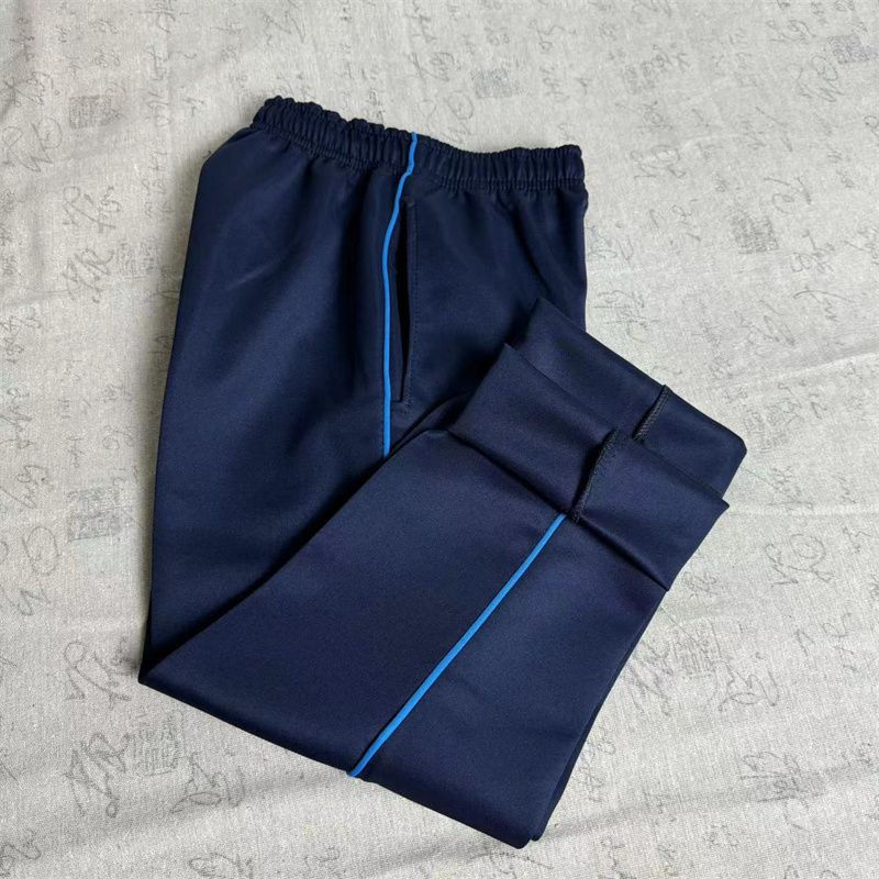 藏蓝色细蓝条新品南韩丝校服裤子初高中小学生男女通用春夏校服裤