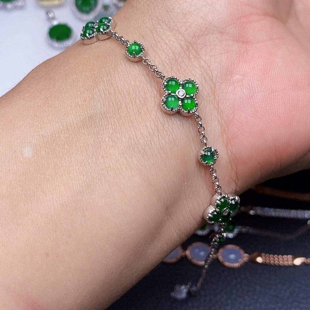 翡翠手链银S925镶嵌我***儿项链