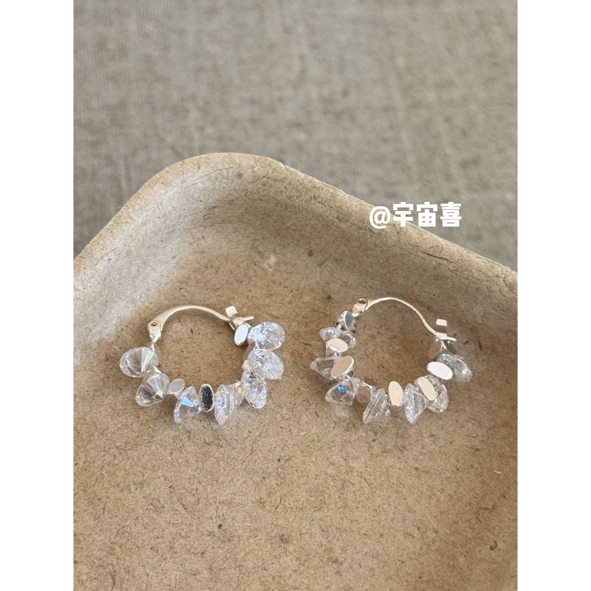 铜合金锆石耳饰 I2-453【金属无锁边白锆拼接耳圈耳钉】