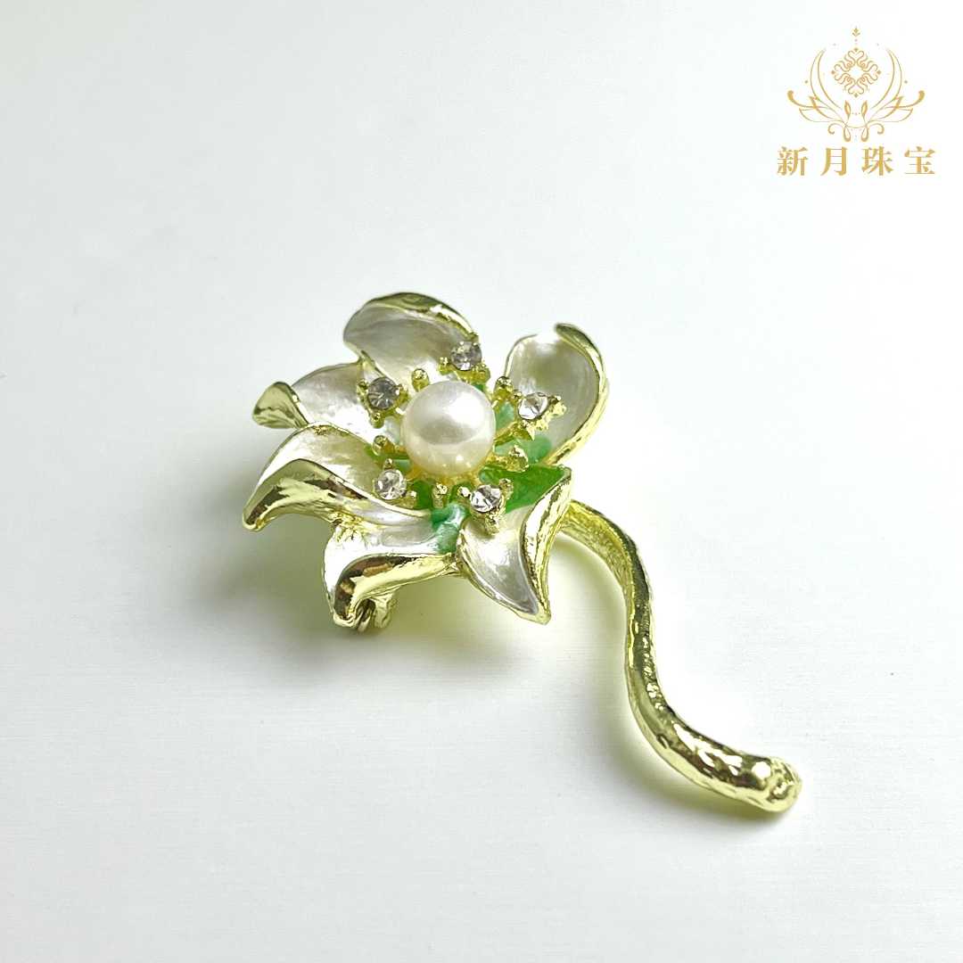 【新月珠宝】淡水珍珠荷花胸针-多样性发一
