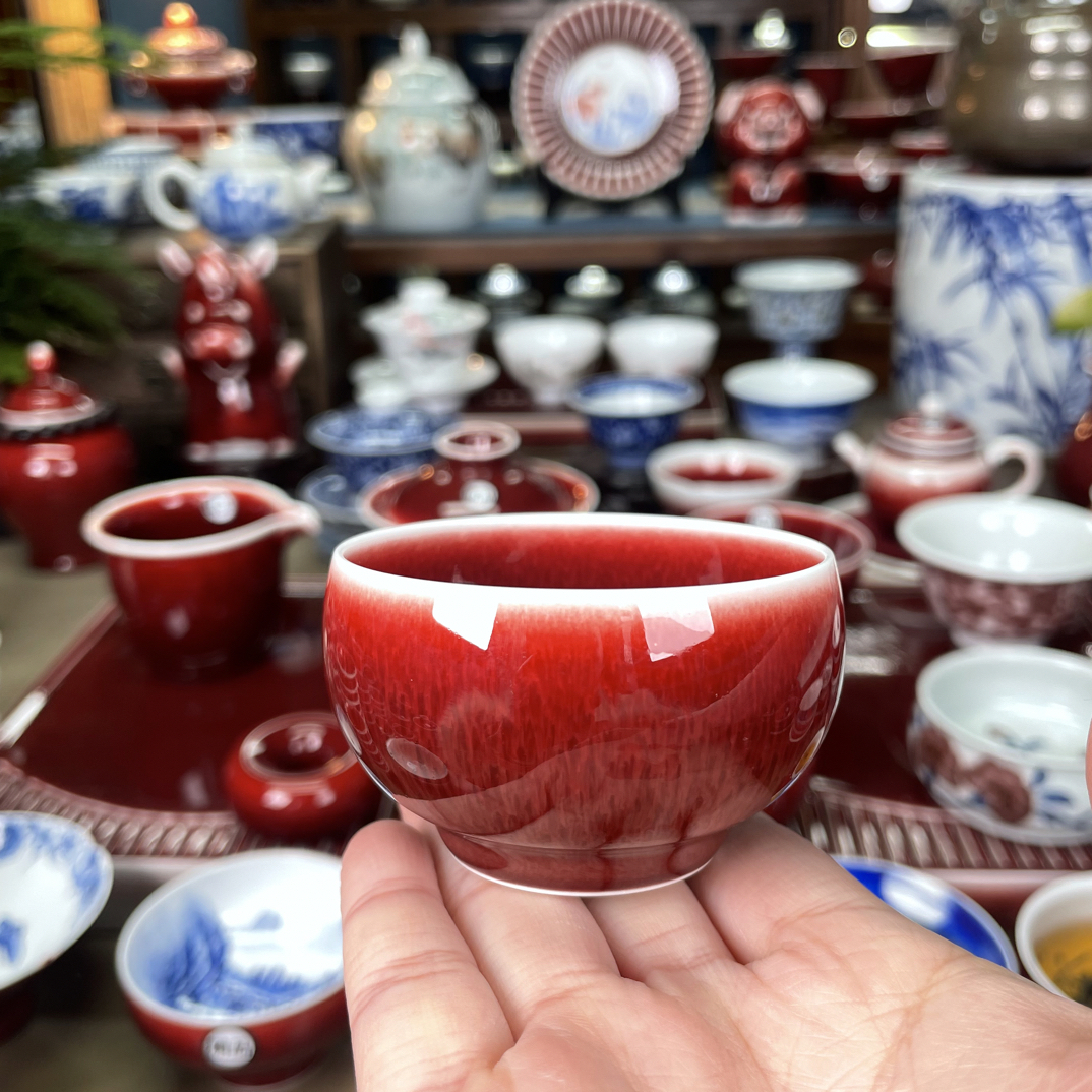 闻轩坊粉丝专享款景德镇全手工高温原矿郎红禅定杯 口6高4容量60