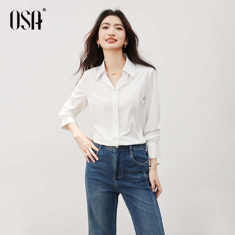 OSA/欧莎【社交衬衫】长袖衬衫女简约通勤高级感衬衣上衣S125C12001