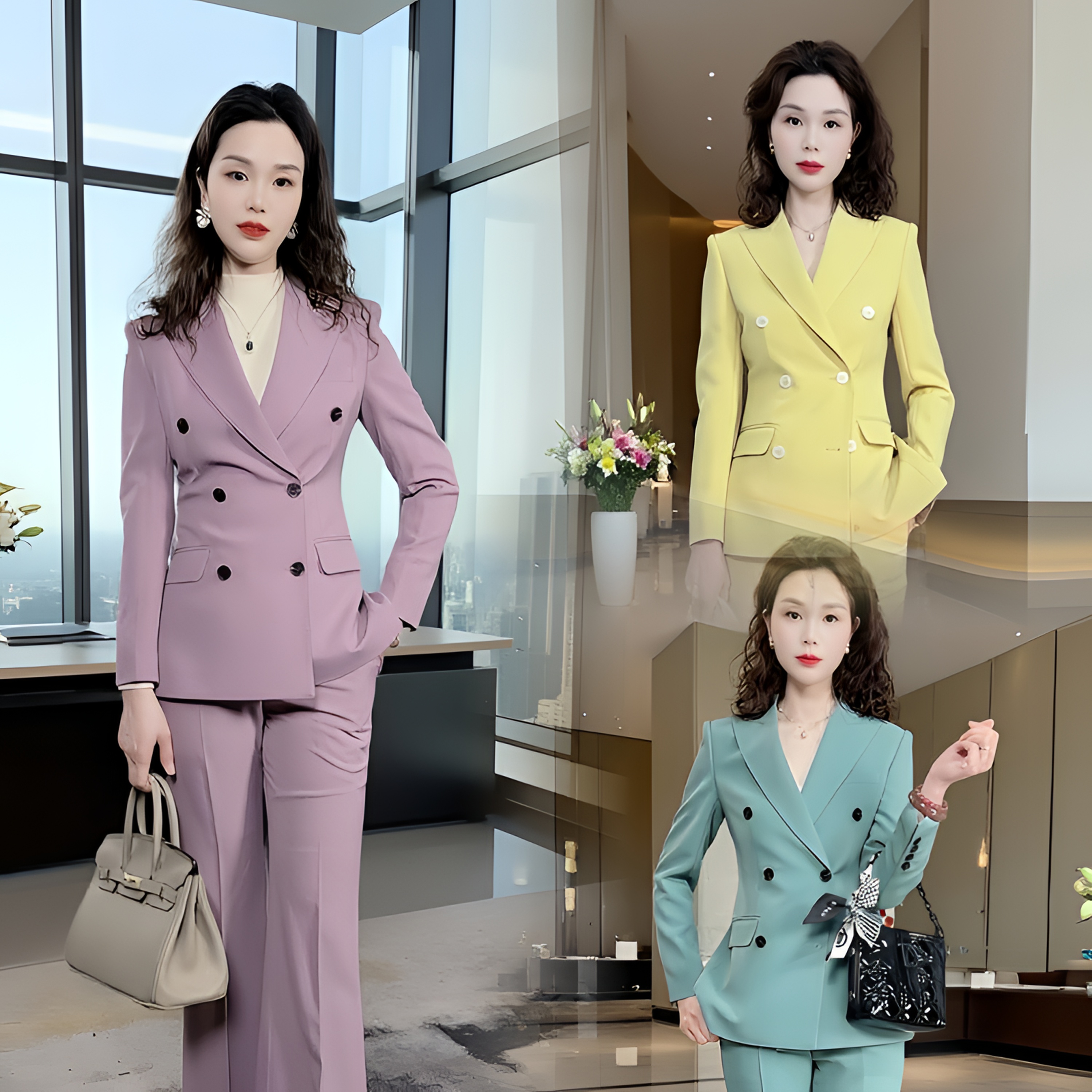 【4款颜色】秋冬新款香芋紫微喇职业西服2025高端女总裁网红套装