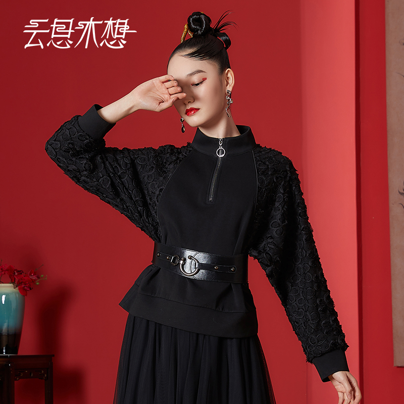 Ysimo-X云思木想新中式2024春季新款绣花袖子拼接卫衣11394