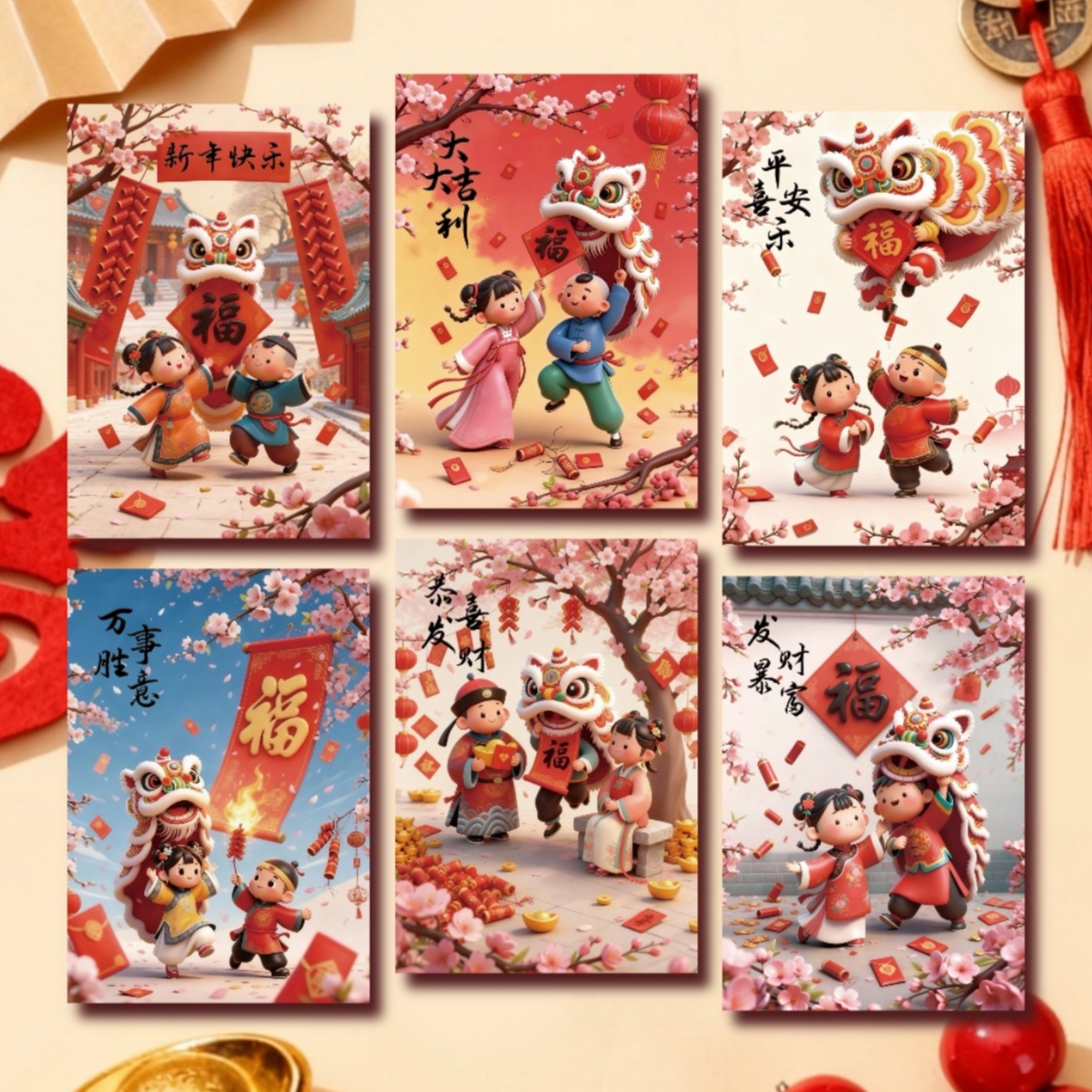 【90个】3D立体年画醒狮古风红包马年红包袋利是封春节2026新年红包商品图