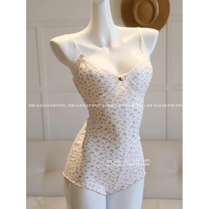 贝丽【纯恋梦露】80-150性感法式碎花甜美吊带连体衣带胸垫吊带睡裙