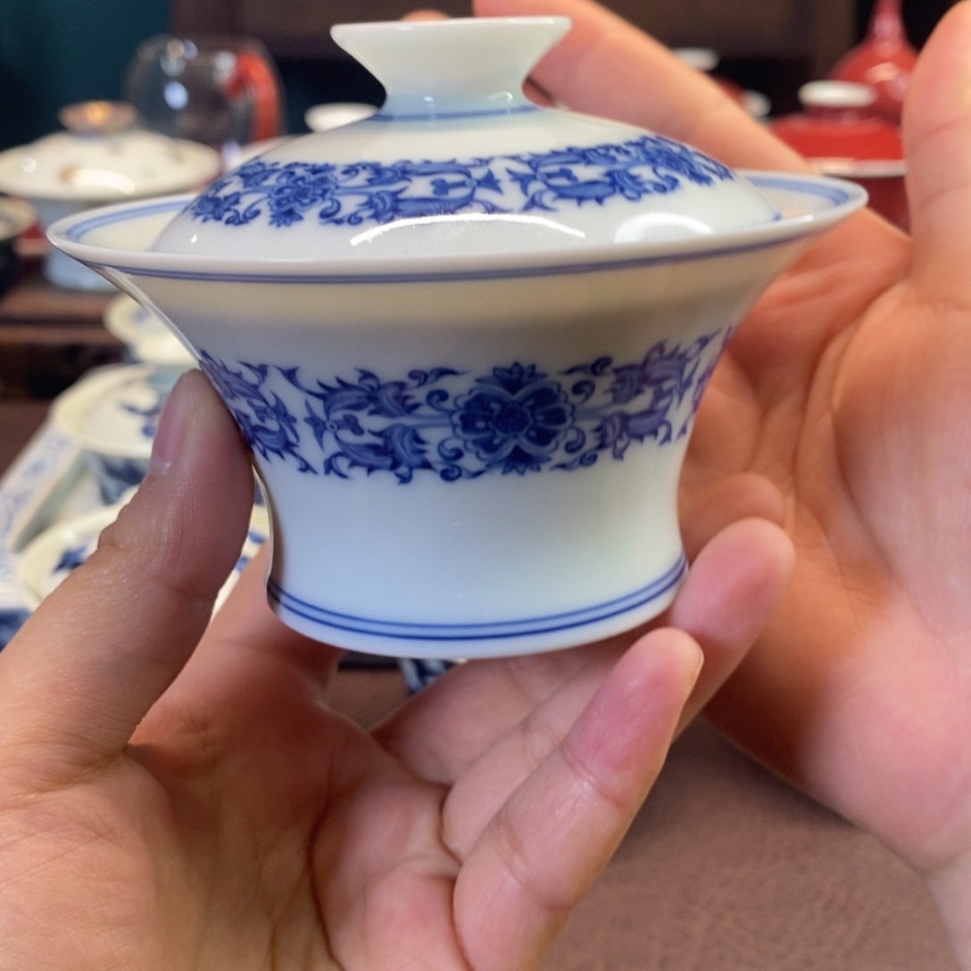 碗青花四方牡丹 纹120cc 