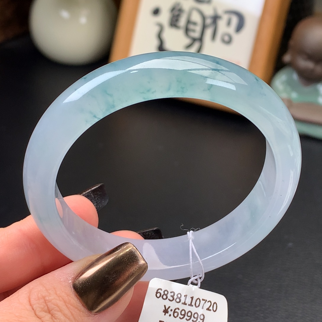 翡翠手镯未镶嵌幻彩冰飘花正圈