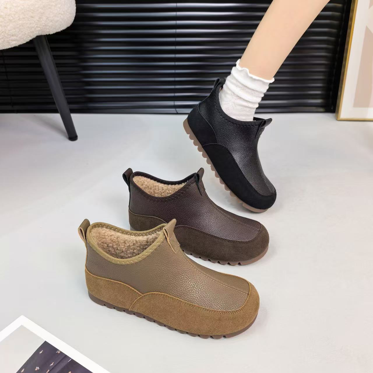 冬季棉鞋复古港风软底舒适百搭短筒靴A-5
