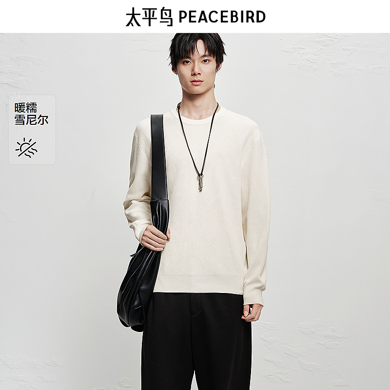 【商场同款】太平鸟男装25冬新款雪尼尔暗纹提花圆领毛衫B1EBF4235