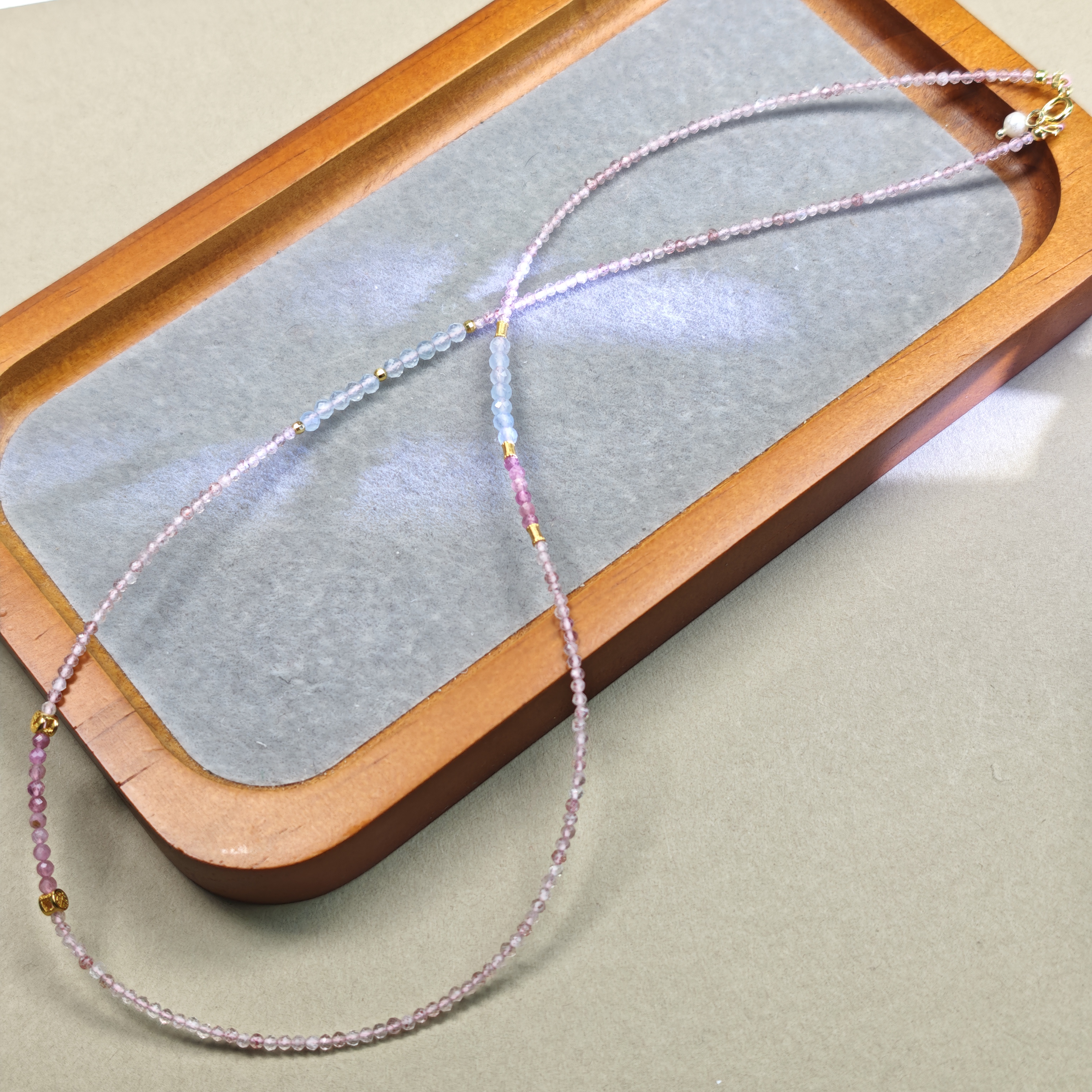 【韵汲】物华原创天然草莓晶圆珠极细2mm项链手工百搭彩色锁骨链