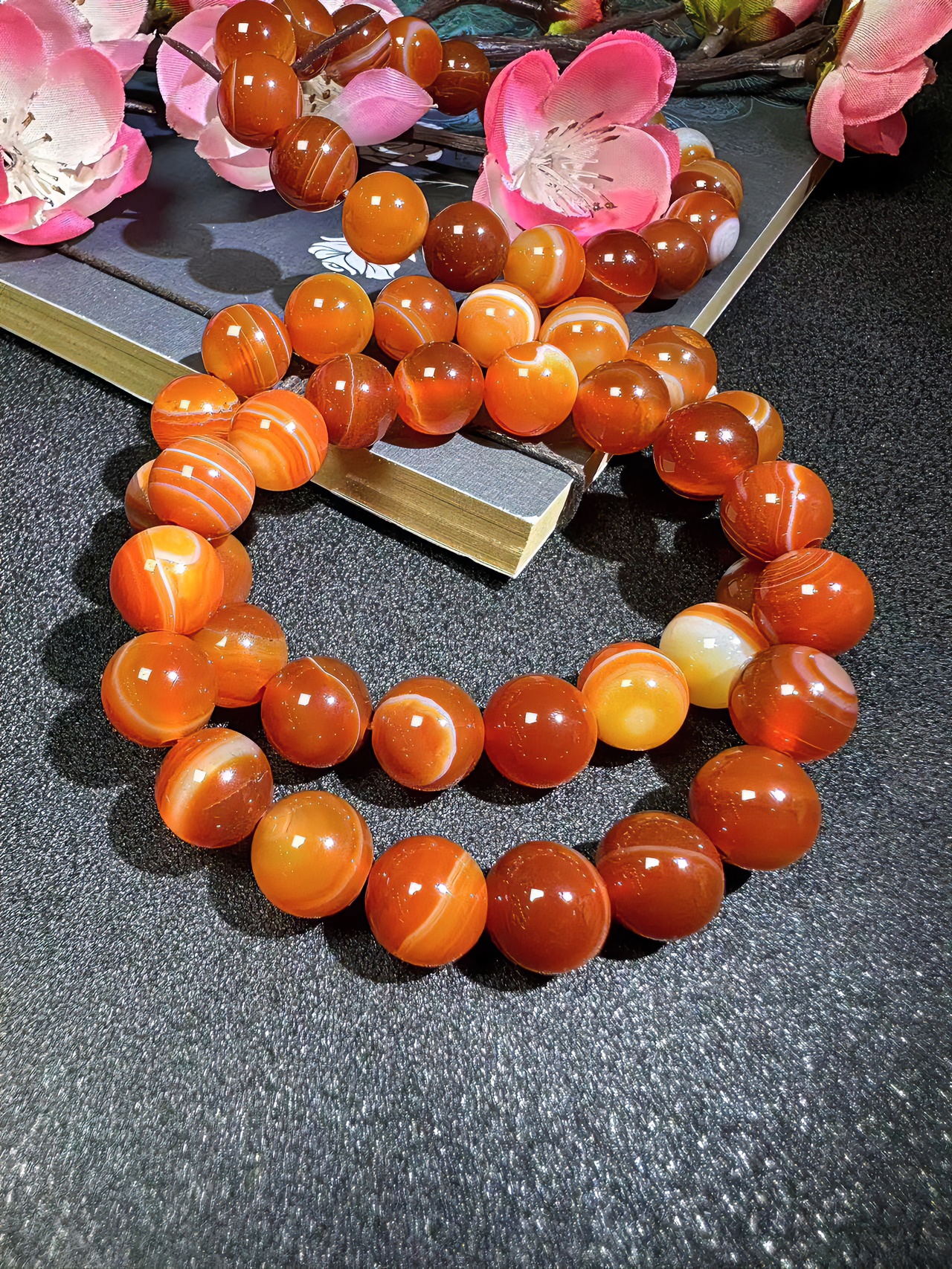 S1444【盛年珠宝】血胆龙石玛瑙红手串-卡10-多样性发货只发一件