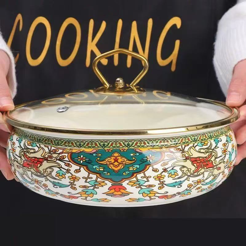 【粉丝专属】20cm加厚珐琅搪瓷如意火锅如意盆搪瓷盆家用食品级炖