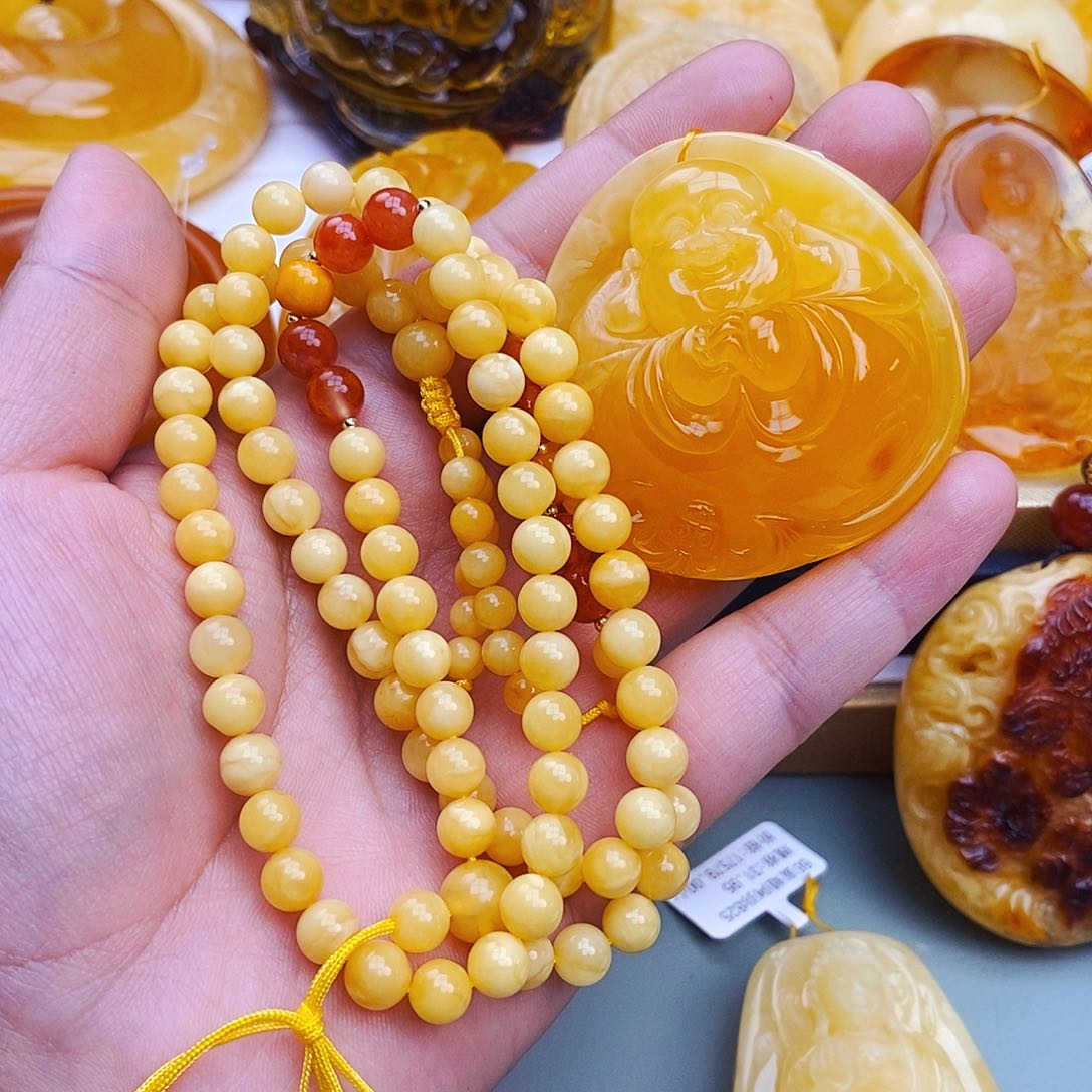 蜜蜡颈饰未镶嵌平****绘天然保真假一赔十178