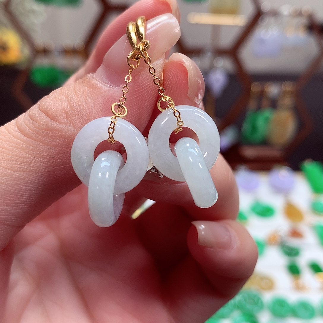 翡翠耳饰银S925镶嵌天然翡翠