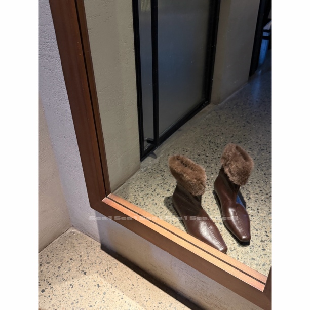 Anan 「 即刻暖意」 气质短靴 方头低跟雪地靴加绒保暖内增高冬