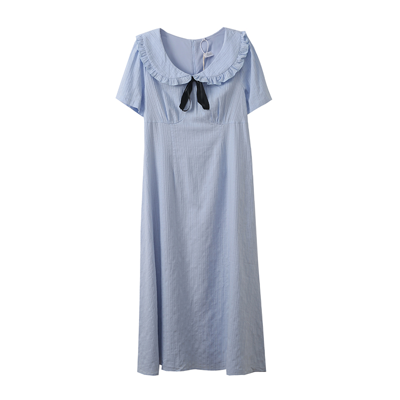 初恋温柔风荷叶领连衣裙2025夏季新款胖mm收腰蝴蝶结A字裙262696