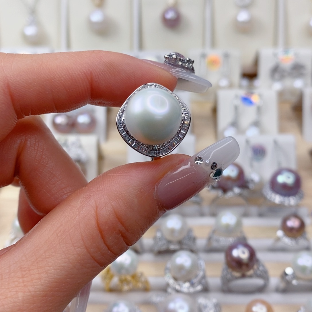 淡水珍珠戒指银S925镶嵌果**甜