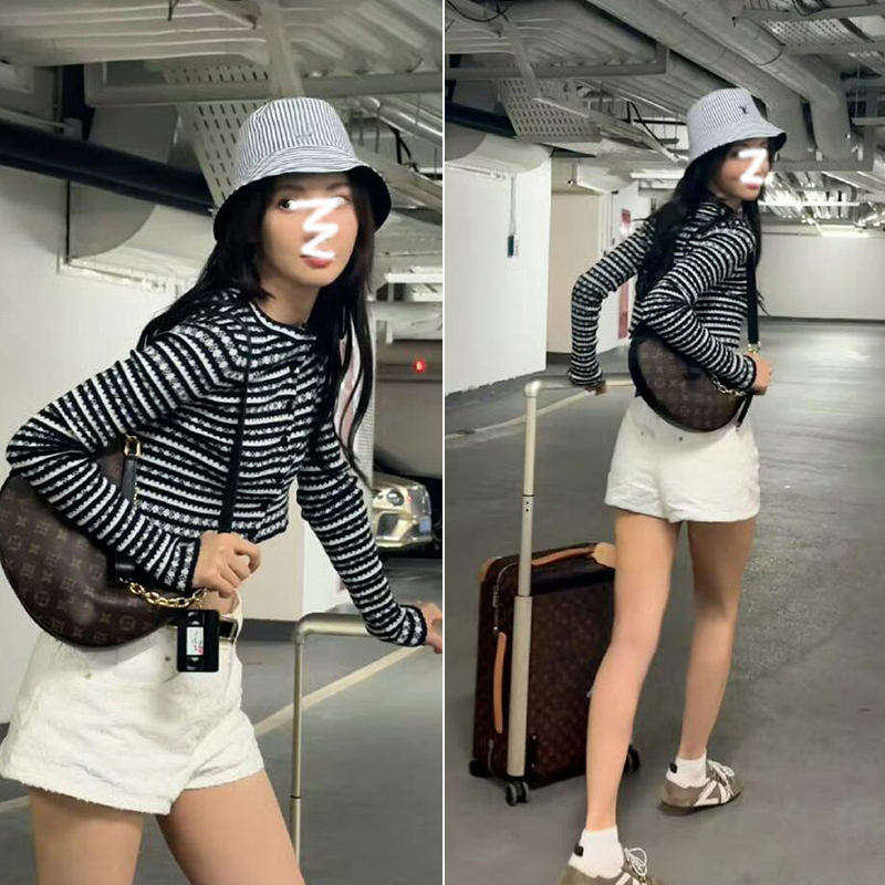 明星同款黑白条纹拼接千金名媛风针织开衫毛衣外套女法式上衣秋季