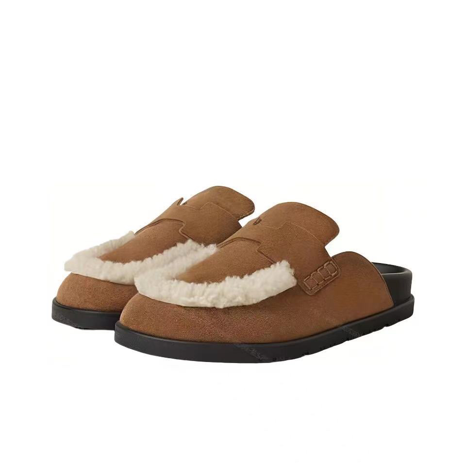 未使用 Hermes/爱马仕 爱马仕金棕博肯毛毛款 半拖36.5