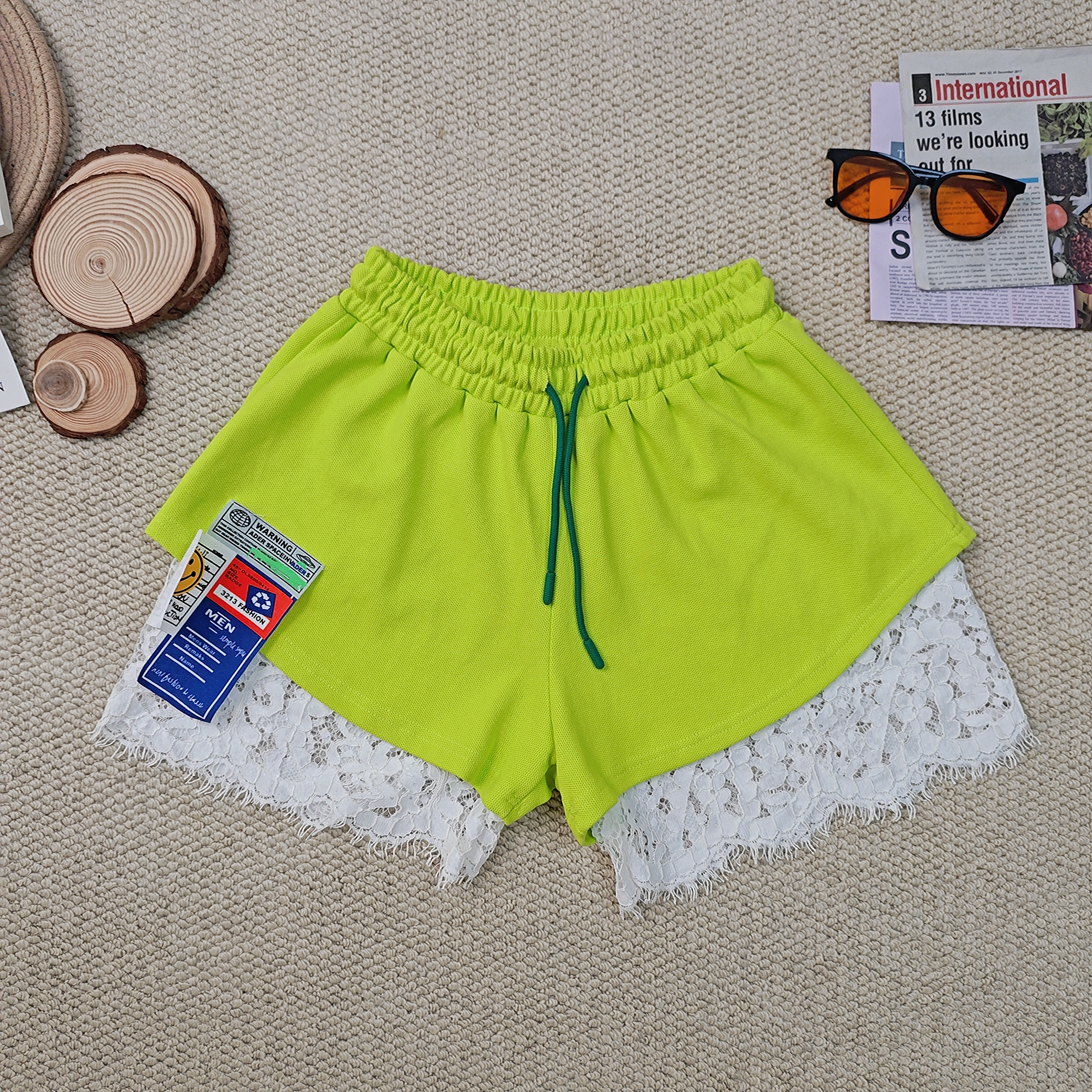 2025夏季新款休闲百搭纯色蕾丝短裤3175