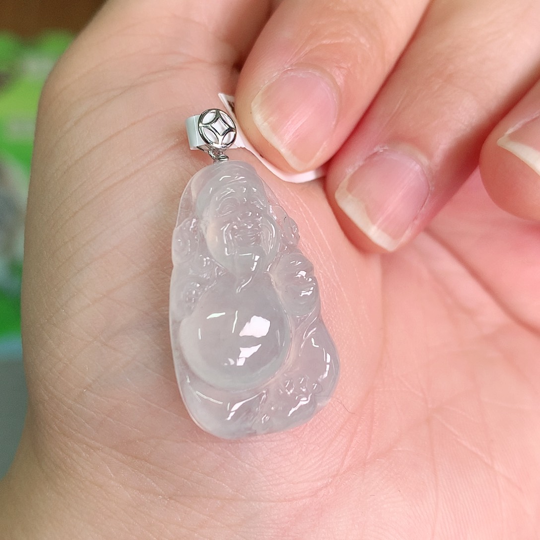 翡翠颈饰18K金镶嵌冰胶财神爷