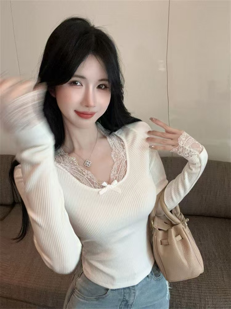 [有6米运费补贴]修身网红毛衣春季毛针织衫百搭女士秋蕾丝针织衫