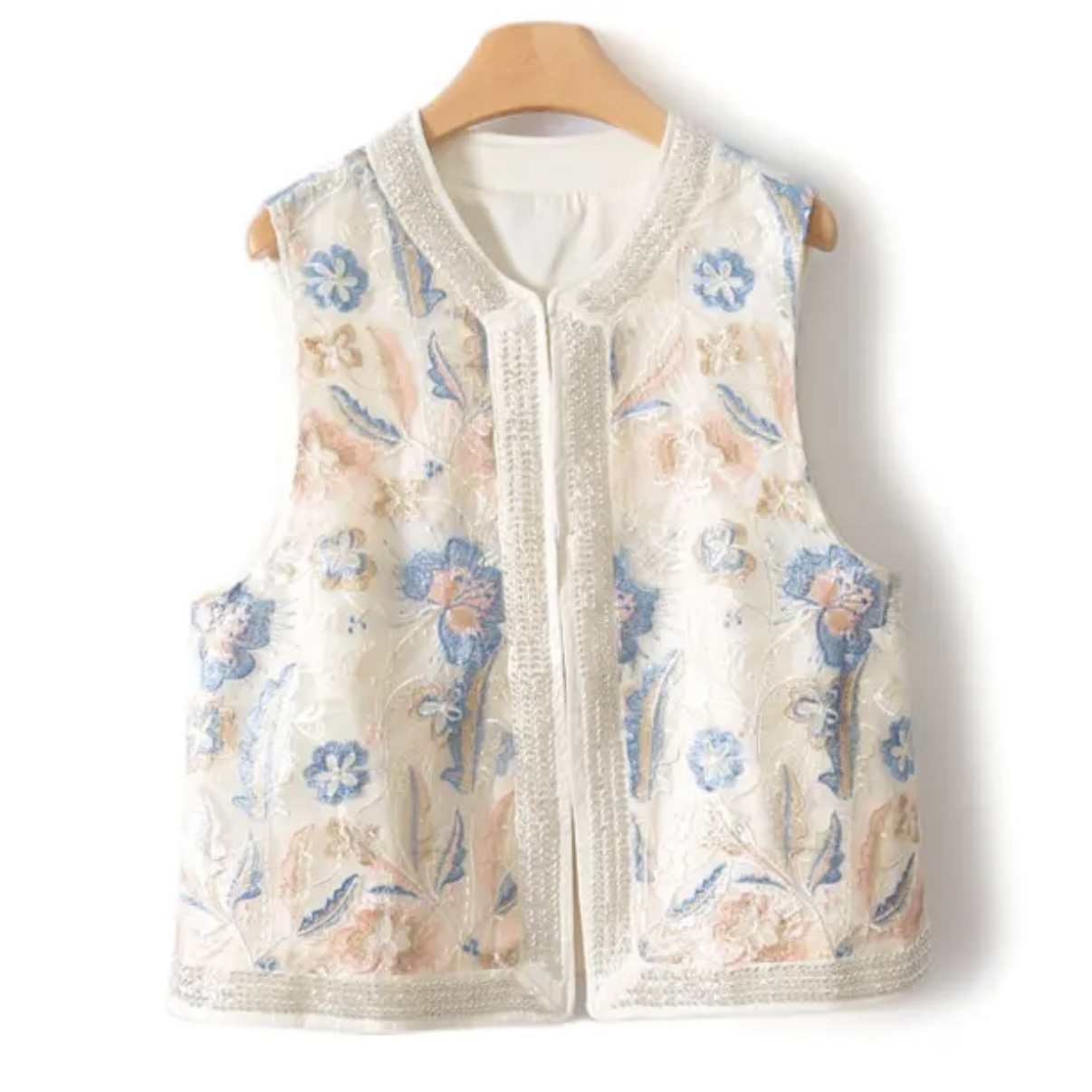 依宜新中式国风钉珠刺绣高级感气质时尚马甲洋气