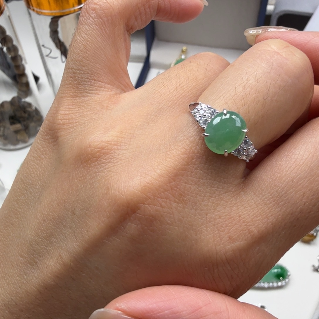 翡翠银S925镶嵌戒指戒指