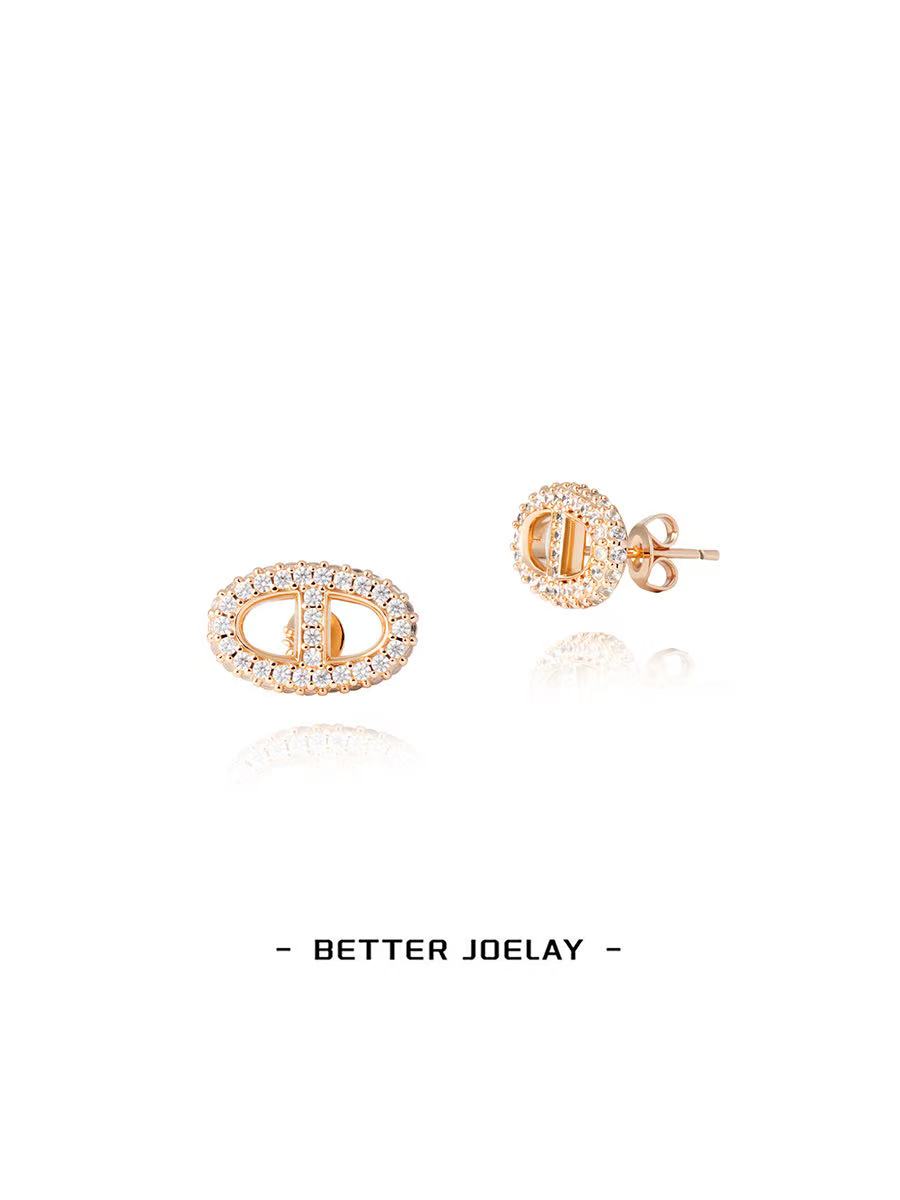 铜合金合成锆石耳饰  BETTER JOELAY【千金款满钻猪鼻耳钉】ZE00034