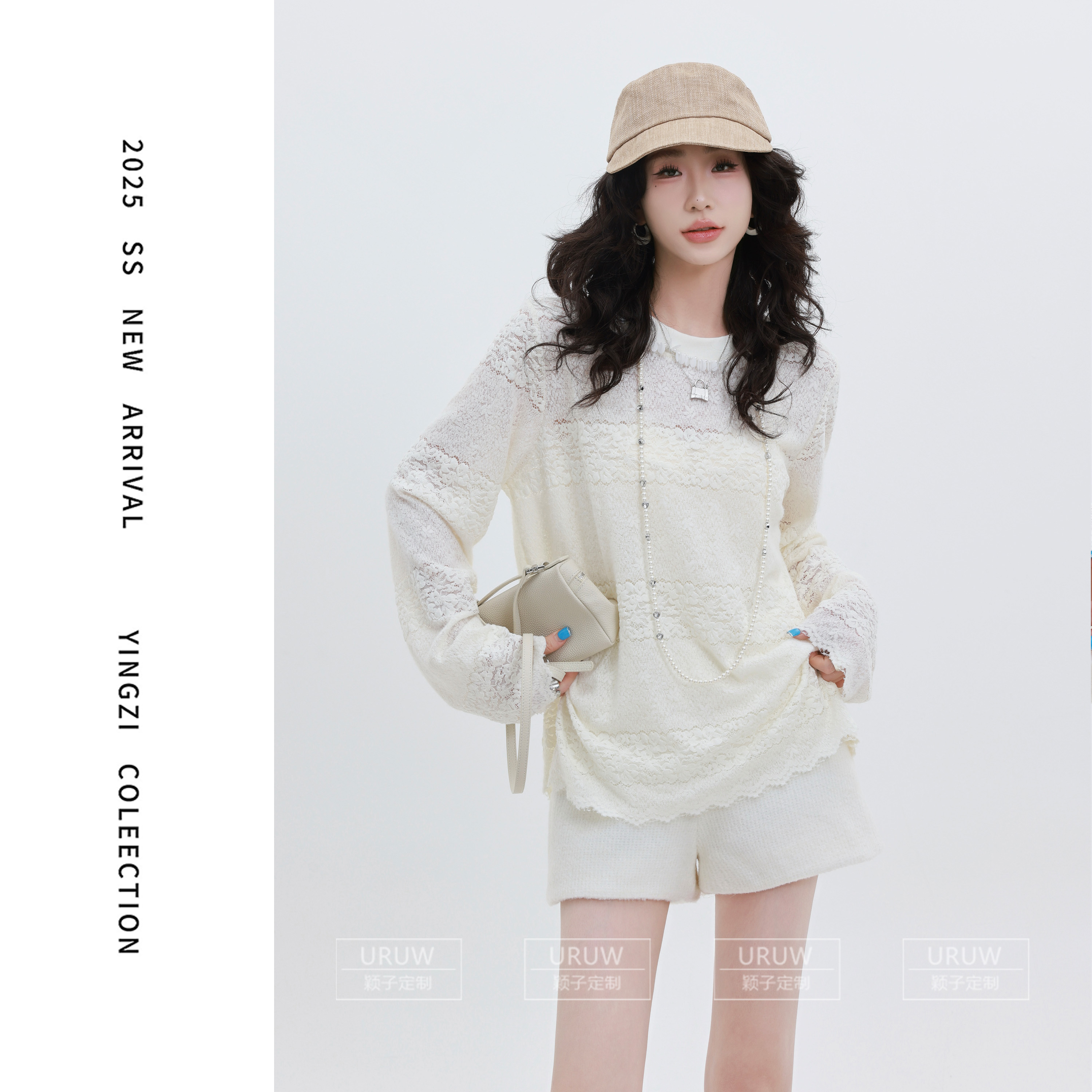 颖子定制【童话梦境】秋冬高级感钉珠圆领上衣宽松百搭镂空T恤2109