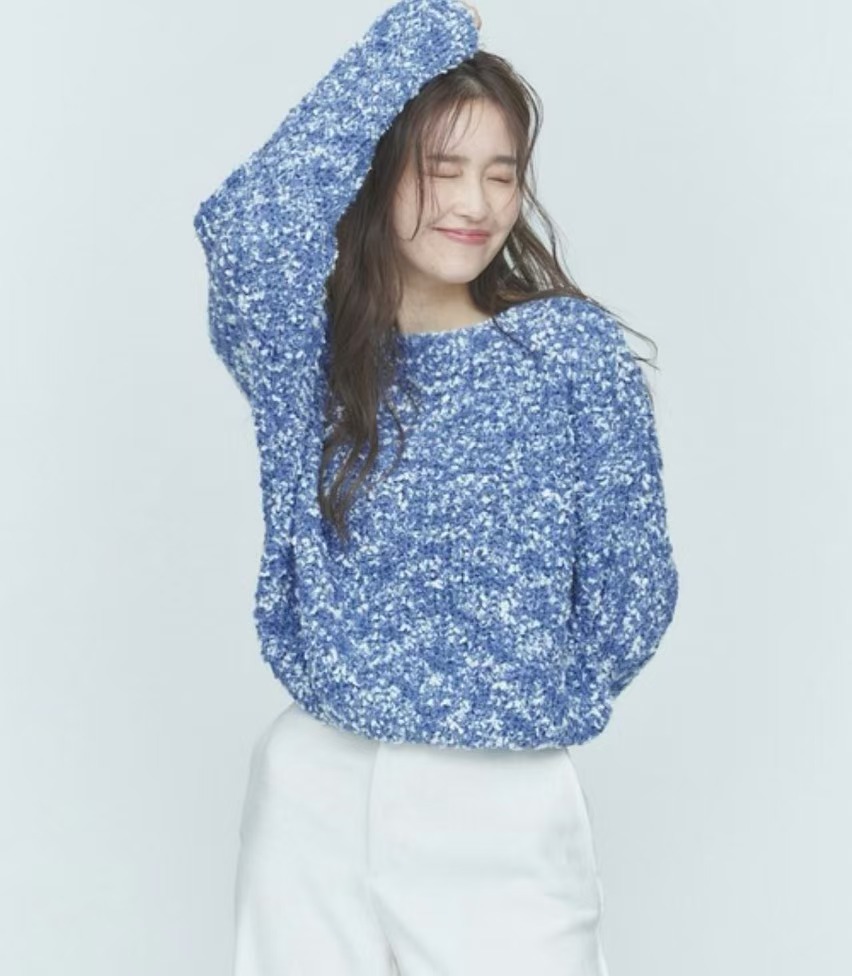 独+blue*palang气质甜美温柔混纱蓝色清新氛围感针织毛衣