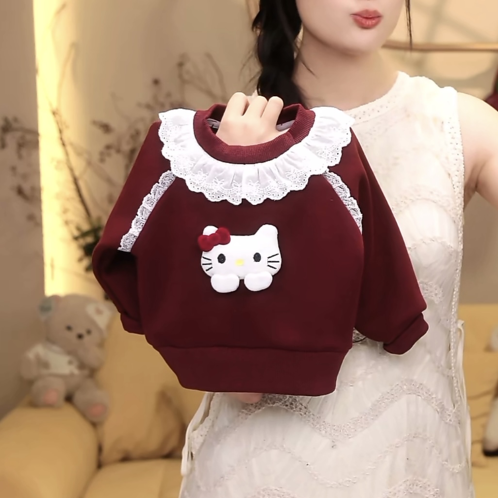 趣奇贝贝 女童秋冬装2025新款儿童加绒立体猫咪卫衣宝宝冬季衣服