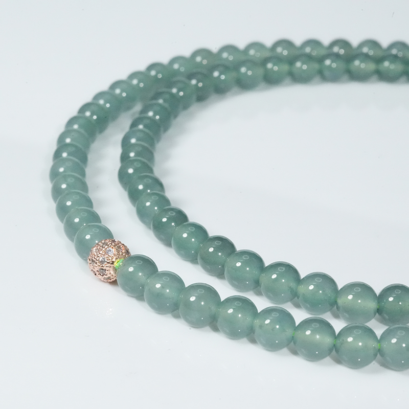 【小胖翡翠】天然翡翠大米珠项链A货蓝色优雅翡翠项链-多样性发1