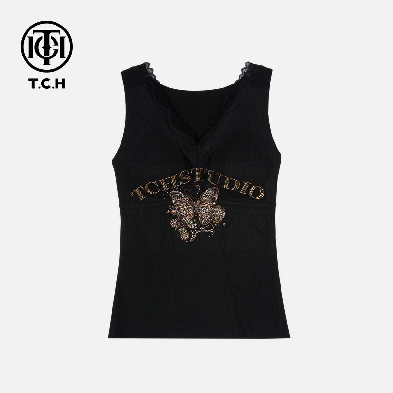 TCH私服烫钻工艺新时尚淑女百搭新潮流背心女T75C03E1012轻奢tch