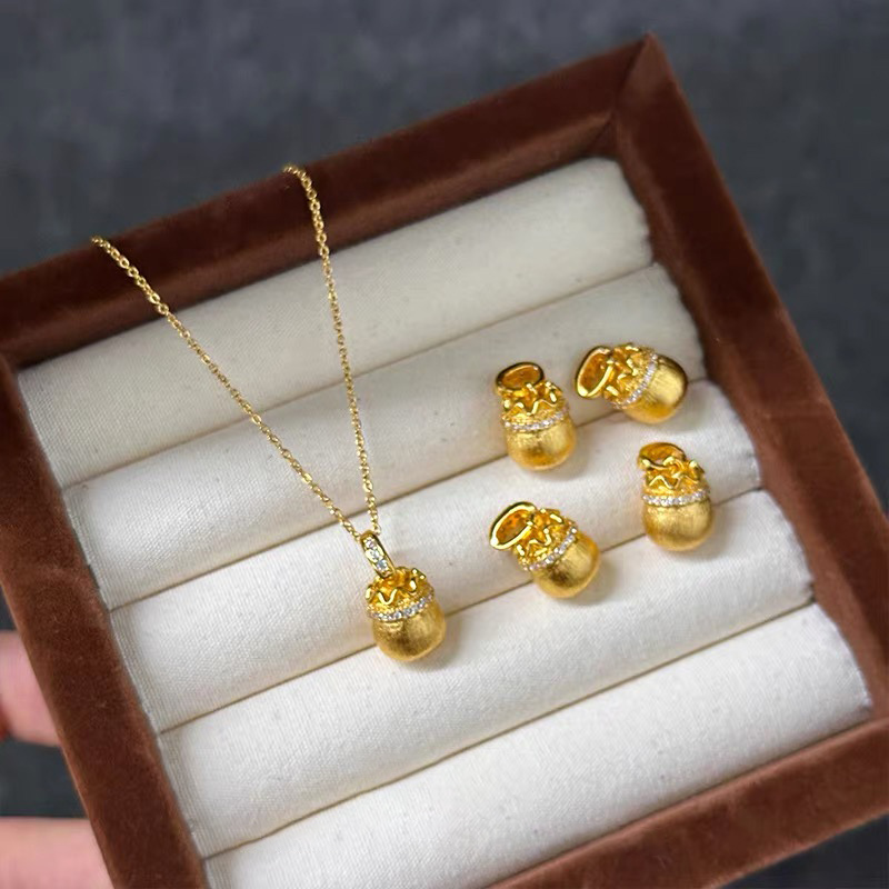 铜合金项链 新中式轻奢手工拉丝钱袋子项链女锁骨链时尚气质配饰