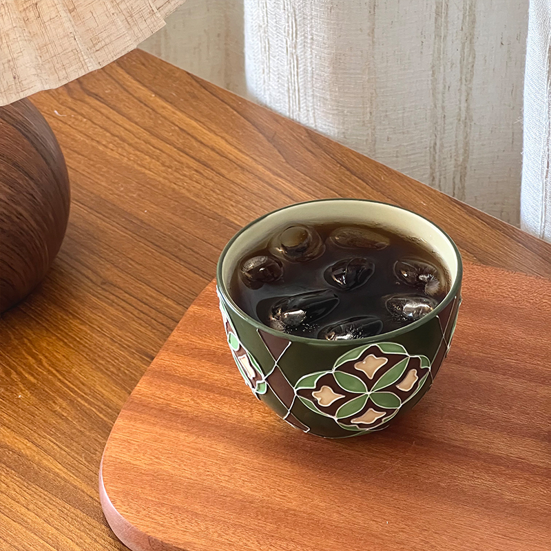 兮陶 复古绿 铜钱纹手握杯（容量：250ml）076