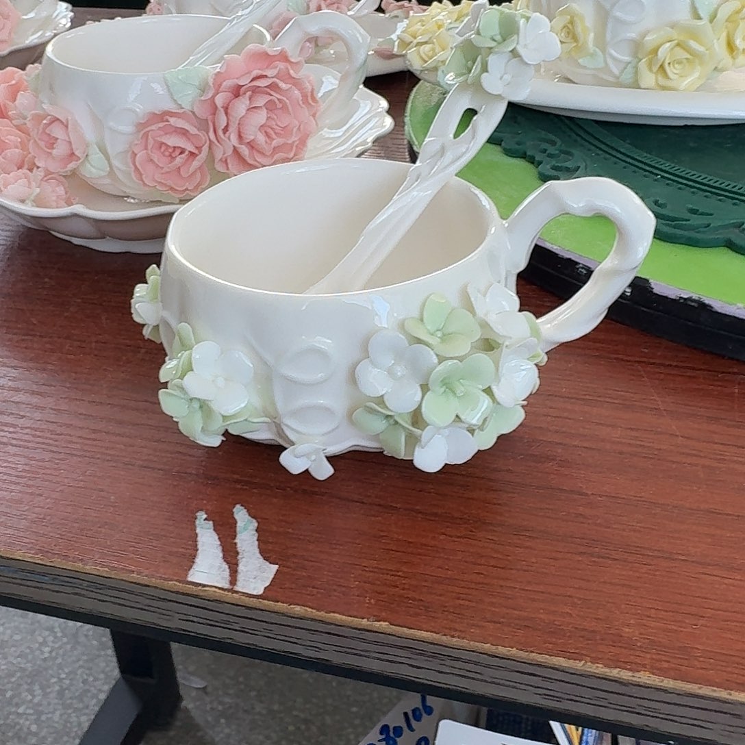 手工捏花花团团咖啡杯碟