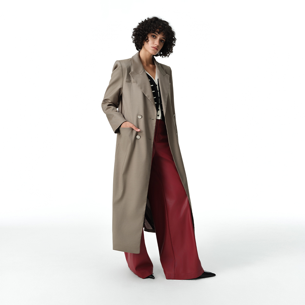 DI.AD灰绿色长款西装外套女2024秋季新款百搭宽松廓形气质外套