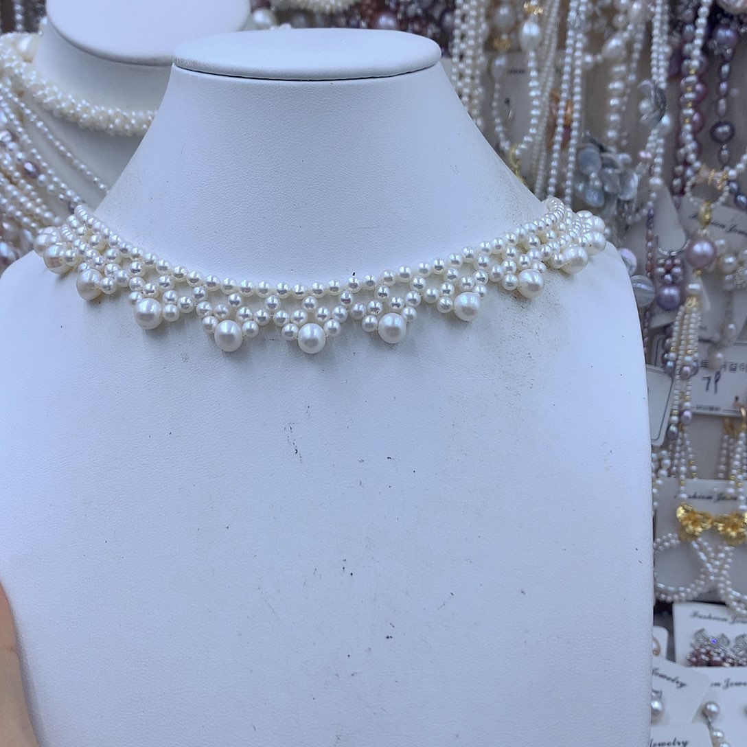 用***3淡水珍珠项链耳饰银S925镶嵌