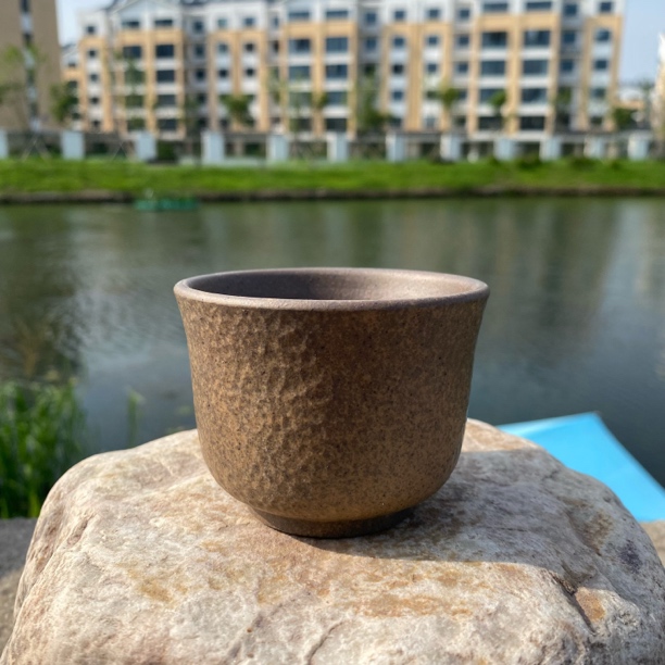 宜兴紫砂杯原矿段泥柴烧锤纹茗品主人杯