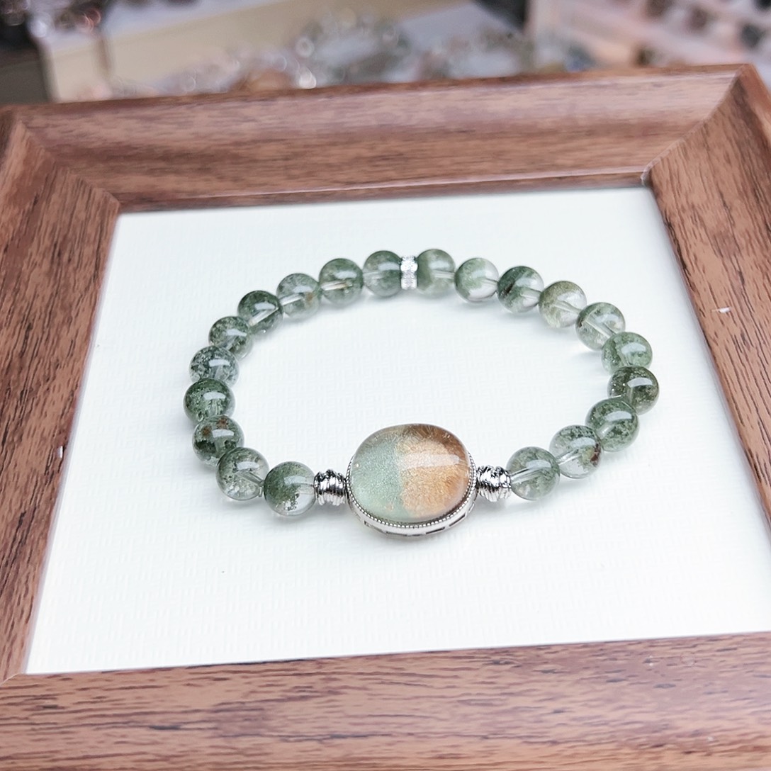 水晶手链银S925镶嵌喵*～绿幽灵