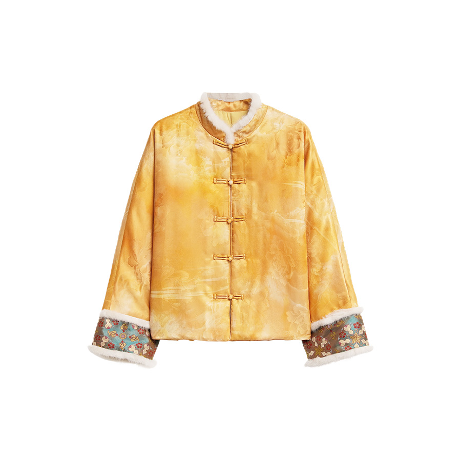 暄和 秋冬新款桑蚕丝加厚95鹅绒水貂毛时尚百搭长袖外套 JX-5338