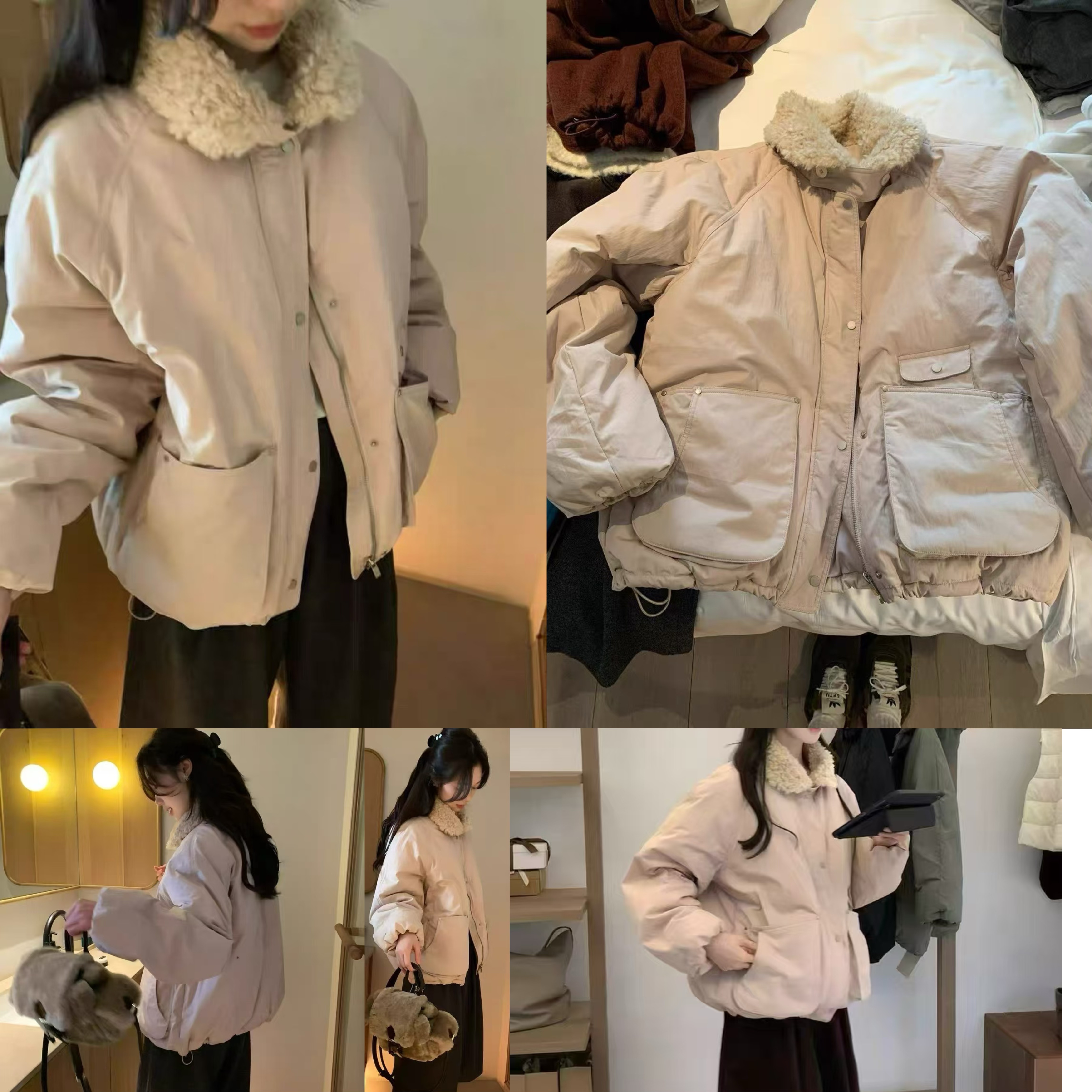 【古古】韩代款韩系粉色糕糕毛纯色减龄保暖加厚羽绒服外套G625637